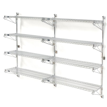 Nexel Chrome Wall Mount Wire Shelving 48inW x 14inD x 63inH 4, Shelf Add-On B1137179